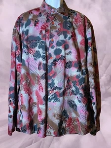 Indie Visconti Black Mens XL Abstract Red/Pink/Black Raised Velvet Design Shirt - Picture 1 of 11