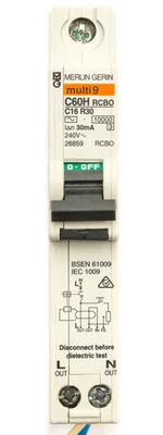 MERLIN GERIN RCBO 16 AMP C16 16A 30mA C CURVE MULTI9 26859 C60HC16R30 - Image 1 of 4