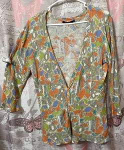 NIC + ZOE leichte Strickjacke Leinenmischung mit Knöpfen Gr. L künstlerisch 3/4 Ärmel - Bild 1 von 12