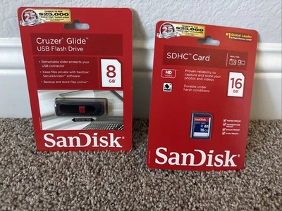 New Scandisk 16GB SDHC Memory Card and 8 GB USB Flash Drive - - Image 1 of 4
