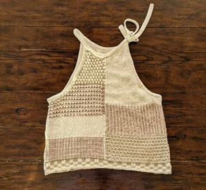 Anthropologie Elliotte Lurex Strick Neckholder Tank Top L Block Häkel Patchwork Y2K  - Bild 1 von 7