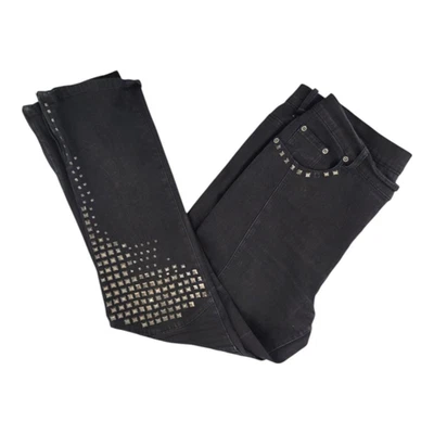 Jeans Moto DG2 by Diane Gilman preto cravejado tamanho 14 bainha com zíper elástico - Imagem 1 de 4