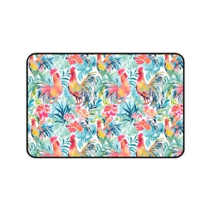 Tropical Rooster Desk Mat, Floral Desk Pad, Home Office Mat, Summer Vibes - Picture 1 of 5