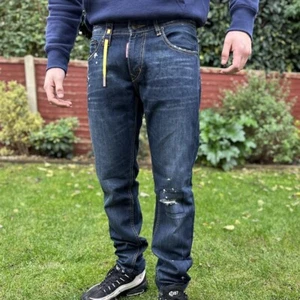 DSquared2 Denim Jeans Men’s Straight Fit Leg W32 L33 Dark Blue Navy Trousers - Picture 1 of 8