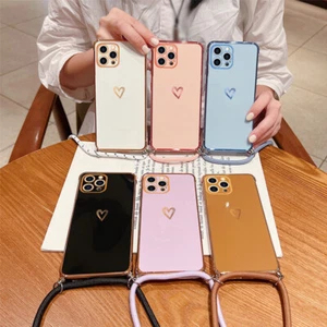 For iPhone 14 13 12 11 Pro Max XS XR 7 8 Plus Plating Love Heart Soft Case Cover - Picture 1 of 18