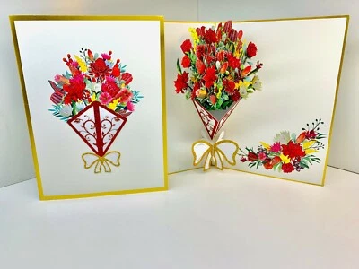 Australian Native Waratah Banksia Bouquet Gold 3D Pop Up Greeting Card Origami - Image 1 of 4