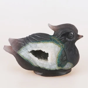 5.3" Natural Geode Agate Quartz Crystal Hand Carved Mandarin Duck Carving 700g - Picture 1 of 8