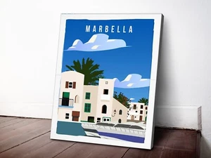 Marbella City Illustration 40x50cm Stretched Travel Canvas Wall Art Print - Picture 1 of 3