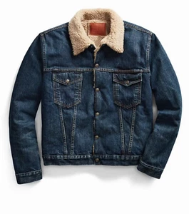 RRL Ralph Lauren Fleece Pile Lined Denim Jacket Fremont Men's Extra-Small XS - Picture 1 of 3