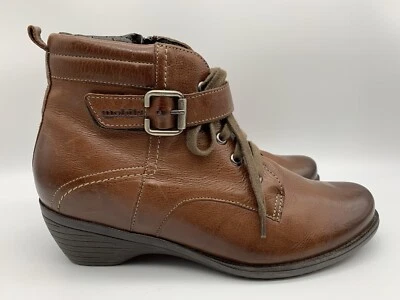 Botas de cuña al tobillo de cuero suave marrón Mephisto Mobils para mujer EE. UU. 7 Foto 1 de 4