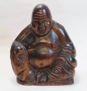 Antique Hand Carved Hard Wood Chinese Seated Buddha Statue Figurine 5.5" Tall - Picture 1 of 22