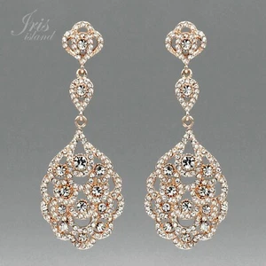 Women Wedding Drop Dangle Earrings Rose Gold Plated Clear Crystal Rhinestone 166 - Picture 1 of 4
