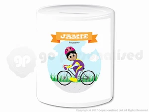 Personalised Gift Bicycle Cycling Cyclist Money Box Piggy Bank Girl Present #5 - Picture 1 of 4