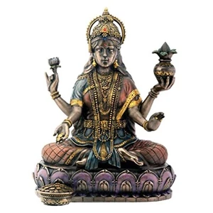 Hindu Goddess Lakshmi on Lotus Hinduism Figurine - Picture 1 of 2