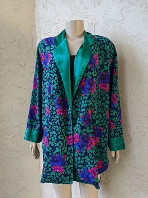 VTG Victoria's Secret Gold Label Satin Floral Button Shirt Jacket Robe Floral M - Image 1 of 4