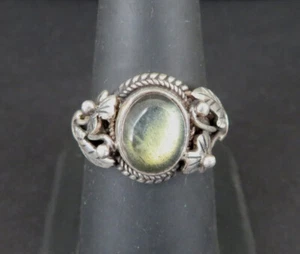 Ring Sterling Labradorite Stone Flowers and Leaves 925 Silver Band Size 8 - Picture 1 of 5