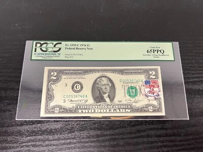1976 $2 Philadelphia FRN American Flag Stamp Cancelled PCGS Gem New 65 PPQ - Image 1 of 4