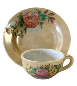Miniature Occupied Japan Teacup Saucer Set Floral Hand Painted Collectible - Picture 1 of 14
