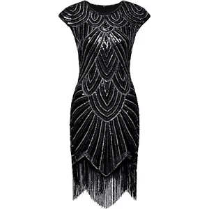 Vintage Fringed 1920s Beaded Great Gatsby Charleston Party Dress Flapper Dresses - Picture 1 of 64