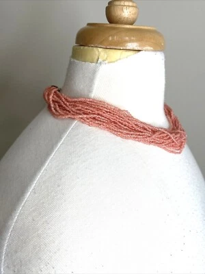 Seed Bead Multi Layer Necklace Peach Pink 20 Strands Bib Necklace  - Image 1 of 4
