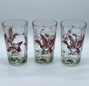 Peanut Butter Hazel Atlas Tall Glasses Ducks & Cattails Clear with Red Green Lot - Picture 1 of 2