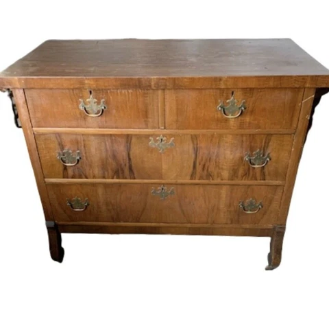 Local Pickup Antique Wood 4-Drawer Low Boy Chest Dresser w/Brass Pulls Cover