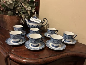 Set of 7 BOMBAY CO Arabesque Tile cups & saucers~ NEVER USED! - Picture 1 of 6