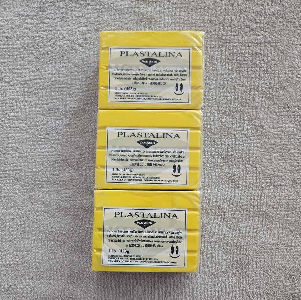 Van Aken Plastalina (3 УПАКОВКИ) 1 фунт каждая не затвердевающая модельная глина, ЖЕЛТАЯ  - Изображение 1 из 4