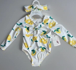 New 18 Month Old Baby Girl Bathing Suit and Headband Lemon Print UPF 50 - Picture 1 of 8