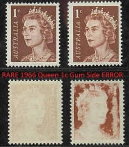 1966 Australia Rare Queen Elizabeth in Reverse Gum Error 1c issue + Normal Stamp - Foto 1 di 1
