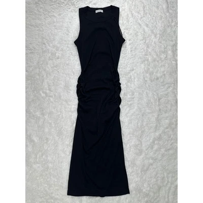 Michael Stars Los Angeles Wren Ribbed Black Ruched Midi Dress Sleeveless size M - Image 1 of 3