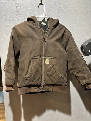 Chaqueta de lona Carhartt para niños aislada con capucha cremallera completa marrón - M 10/12 Foto 1 de 4