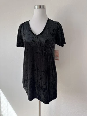 Spring + Mercer Shirt Womens Small Black Velvet Legging Tee Tunic V-Neck Pocket - Image 1 of 4