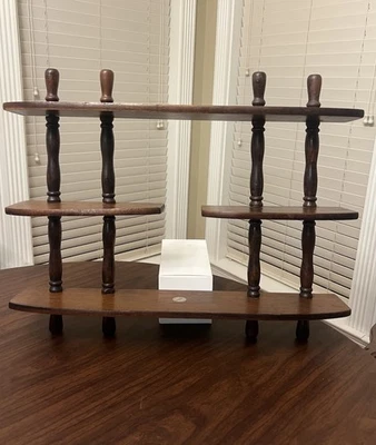 Vintage Interpur Mid Century 3-Tier Wooden Wall Shelf Display Spindle 21x17” MCM - Image 1 of 4