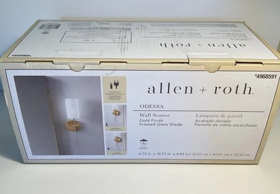 全新 Allen+Roth Odessa 金色壁灯 带霜状玻璃灯罩,18 英寸小时,顶级卖家  — 第 1/4 张图片