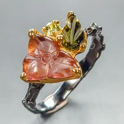 Anillo de turmalina natural AAA tallado dulce plata de ley 925 tamaño 5,5/R446881 Foto 1 de 4