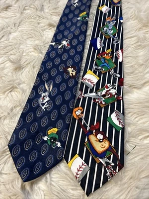 Vintage Lot Of 2 90’s LOONEY TUNES Mania Neck Tie Sports Baseball Sylvester Bugs - Image 1 of 4