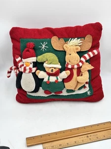 14" X 15" Christmas 3D Plush Throw Pillow Corduroy Penguin Bear Moose Snowflakes - Picture 1 of 14