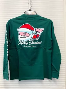 Vineyard Vines YOUTH Longsleeve Green Merry Christmas Pocket TShirt Size M 12-14 - Picture 1 of 10