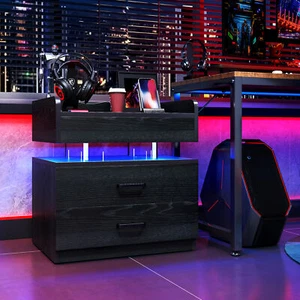 TC-HOMENY RGB LED Nightstand Night Stand End Side Table with Charging Station - Picture 1 of 11