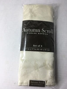 Autumn Scroll ELFENBEIN Damast 17x17 Servietten (4), NEU - Bild 1 von 9