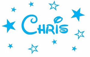 Personalised Boys Girls Name Vinyl Wall Sticker Disney font + stars/butterflies - Picture 1 of 3