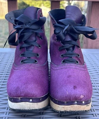 E Ferro Witchy Wedge Booties Womens 7 Purple Calf Hair Vamp Punk Goth Grunge - Image 1 of 4