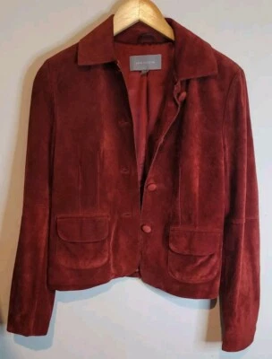 Chaqueta Ann Taylor Cuero Óxido Gamuza Cuello Botón Bolsillos Frontales Forrada Talla S Foto 1 de 4