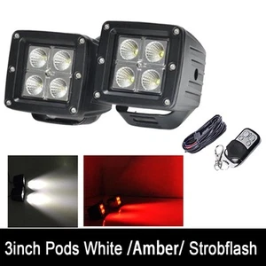 2x 3" Red White Dual Color LED Work Light Flood Beam Pods Strobe Remote & Wiring - Picture 1 of 6
