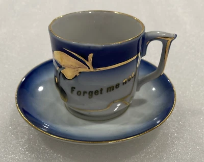Antigua taza de té y platillo “Forget Me Not” Flow azul blanco oro detalles Foto 1 de 4