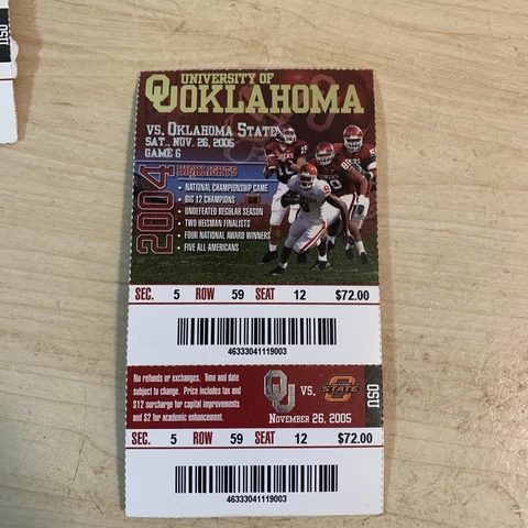2005 Oklahoma Sooners OSU Cowboys Football Ticket Stub Norman OU Cover