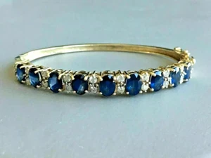 5Ct Oval Cut Sapphire Lab Created Women's Bangle Bracelet 14K Yellow Gold Plated - Picture 1 of 12