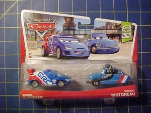 DISNEY PIXAR CARS RAOUL CaROULE & BRUNO MOTOREAU! WGP WORLD GRAND PRIX SET!  NIP - Picture 1 of 5
