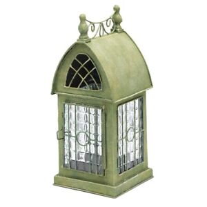 Glass and Metal Architectural Candle Holder Lantern - Green Patina Durham House